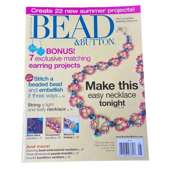 Bead & Button Magazine Jewelry Crafting Book u Aug 2010 Issue 98 7 Exclusive Ear - Picture 1 of 8